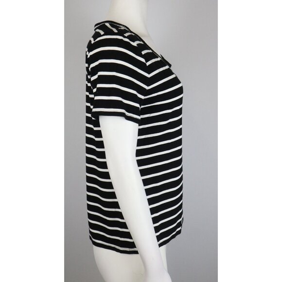 TOMMY HILFIGER - WOMEN'S BLACK AND WHITE STRIPED SHORT SLEEVE TOP -SIZE M - Picture 5 of 9